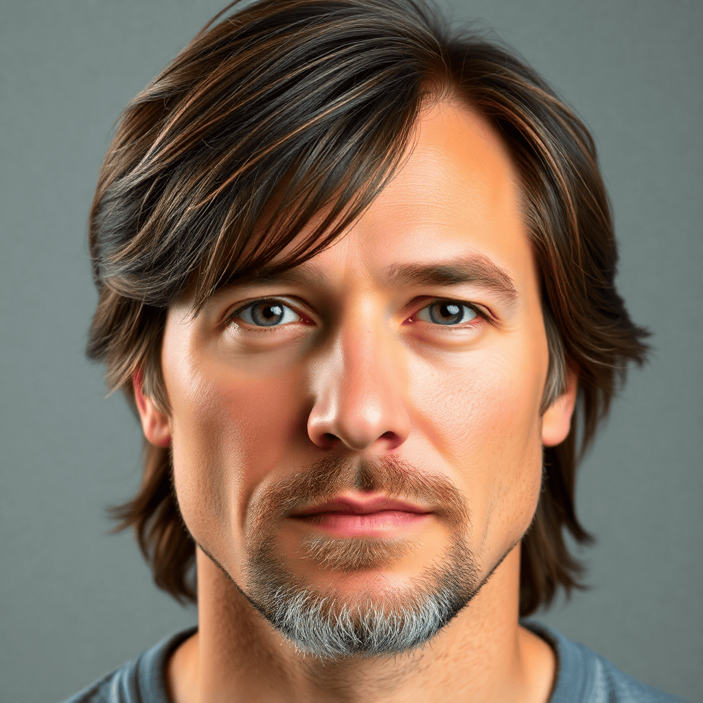 Long Layered Hair With Tucked Sides and Chin-Length Beard