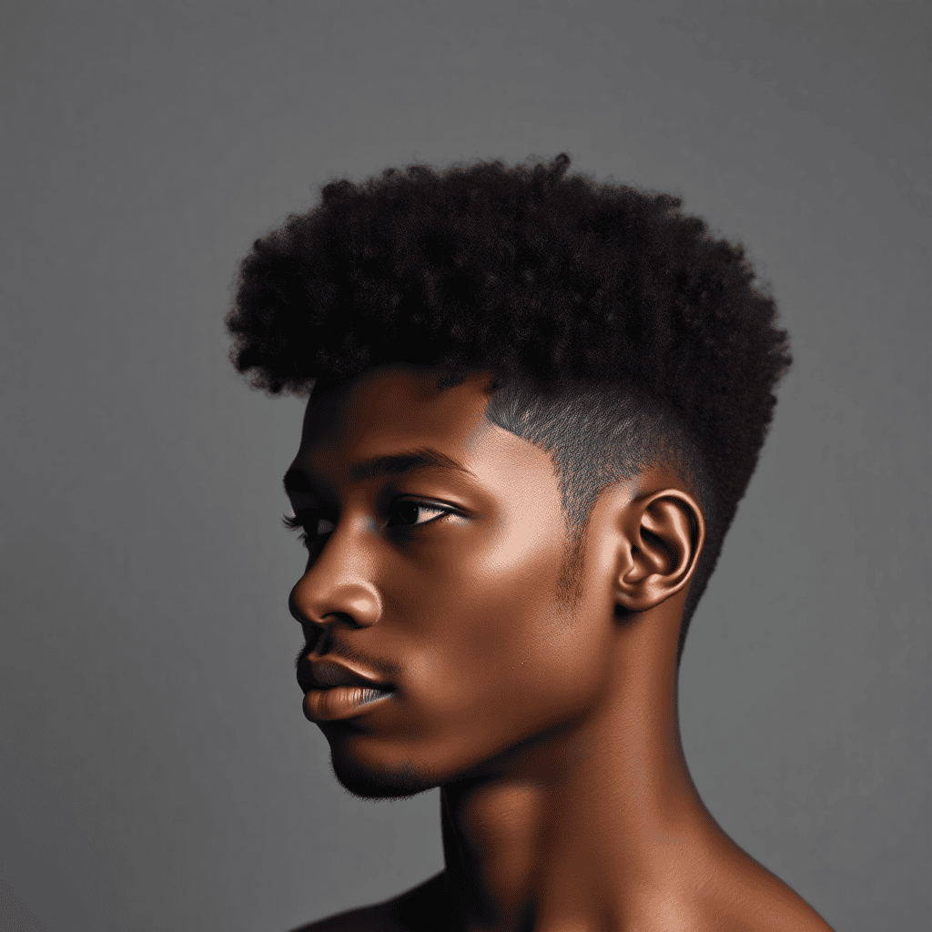 Rounded Afro With a Low Temple Taper