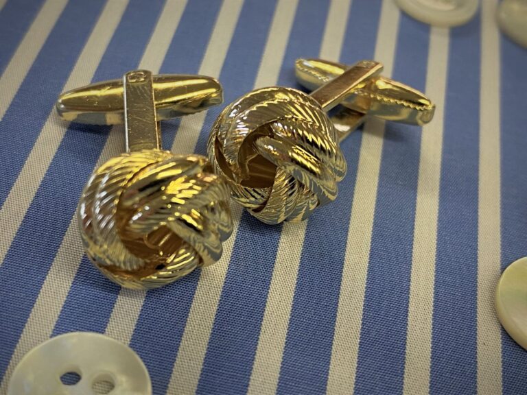 Onyx Art KN31 Navy & Gold Silk Knot Cufflinks for Men