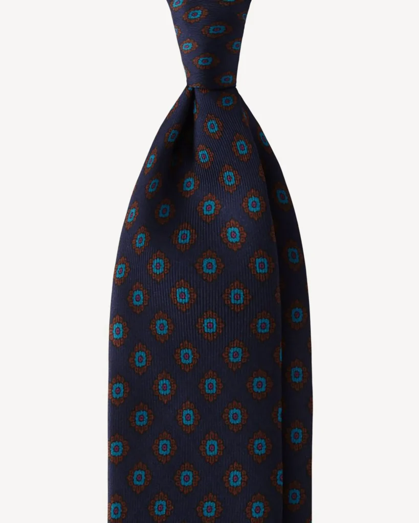 Turnbull & Asser Dark Navy Rosette Medallion Printed Silk Cravat