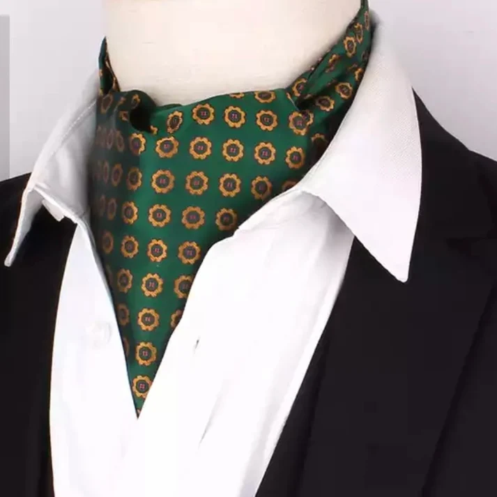 Turnbull & Asser Forest Green Beaded Ticking Stripe Silk Cravat