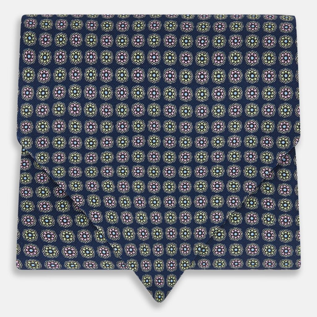 Turnbull & Asser Midnight Blue Rosette Medallion Printed Silk Cravat