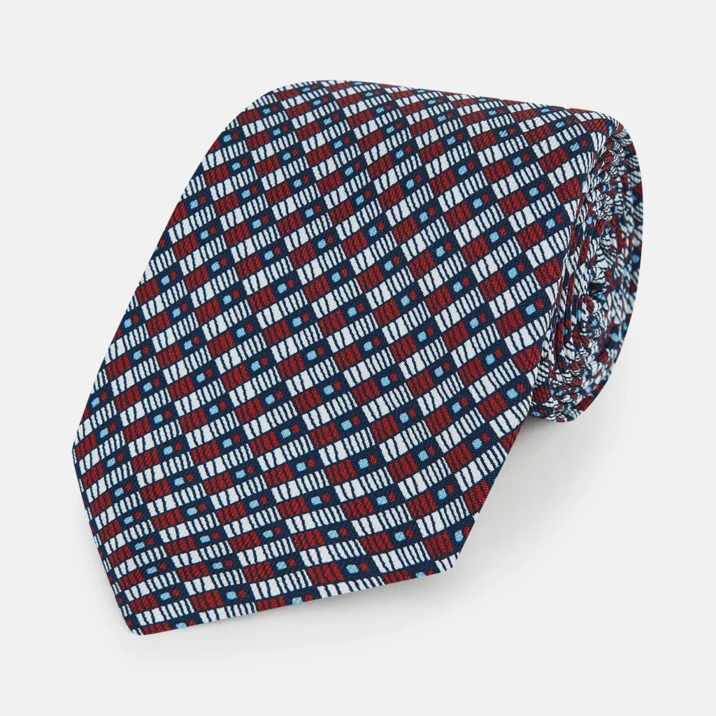 Turnbull & Asser Red Hatched Mosaic Printed Silk Cravat