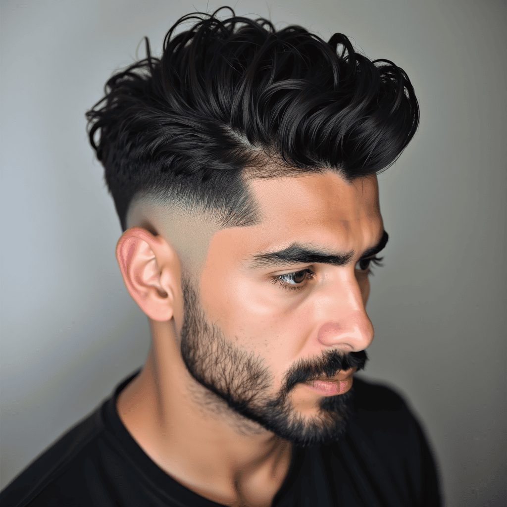Medium Curls With a Low Temple Taper