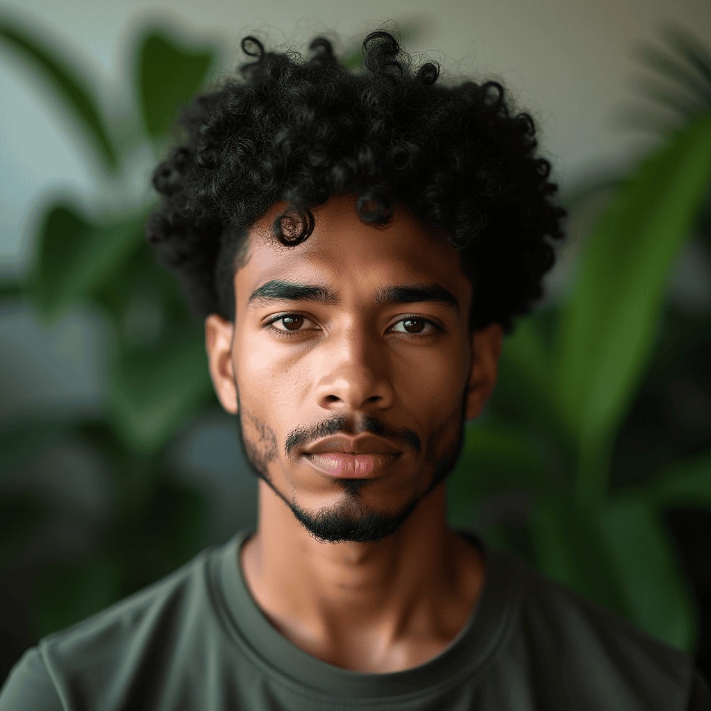 Curly Top With a Temple Fade