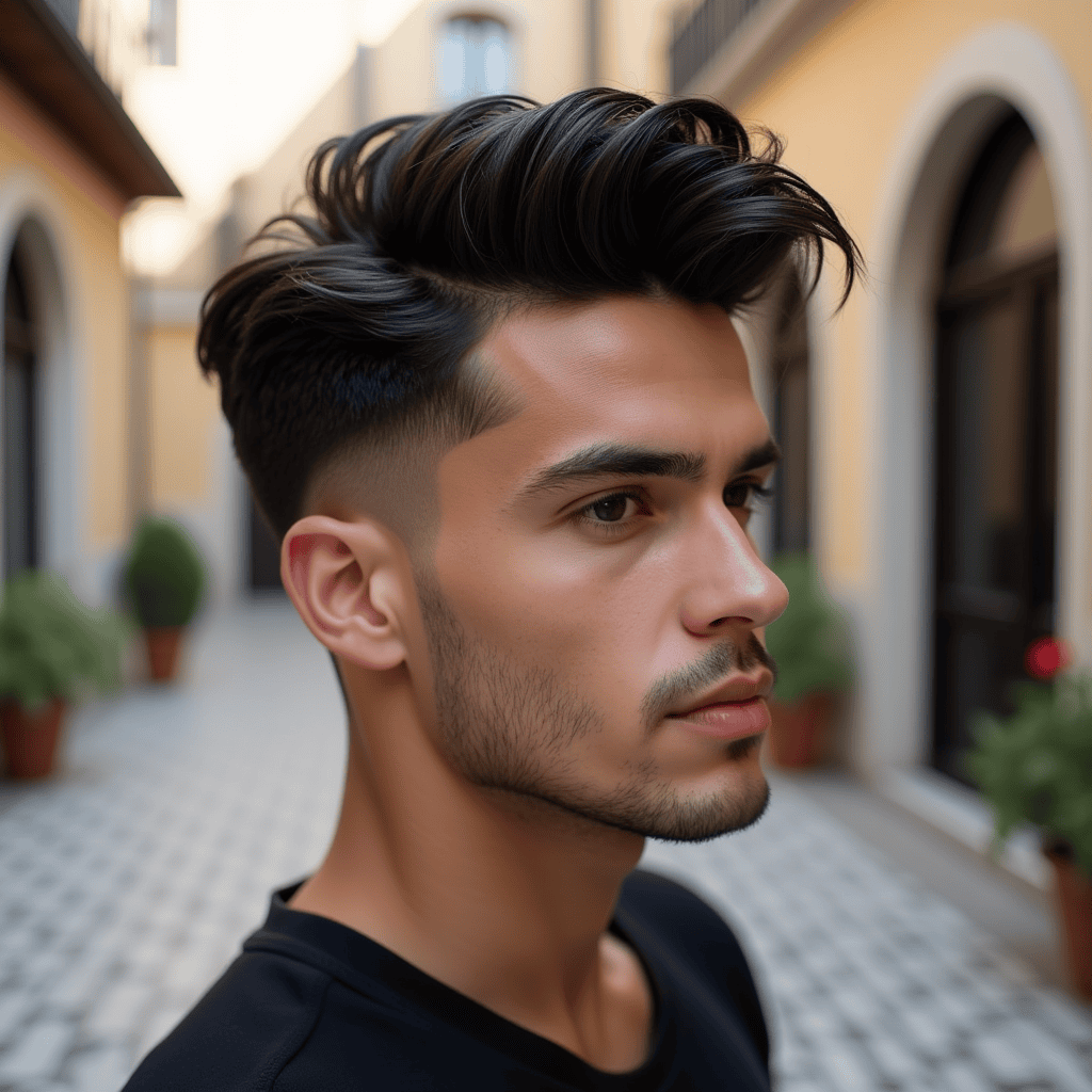  Low Drop Fade with a Curved Fringe