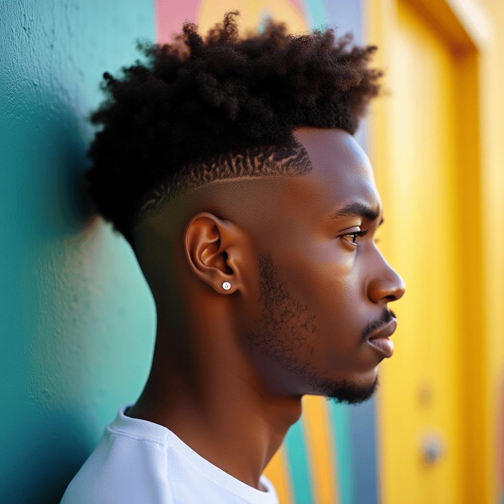 Short Afro With a Temple Fade