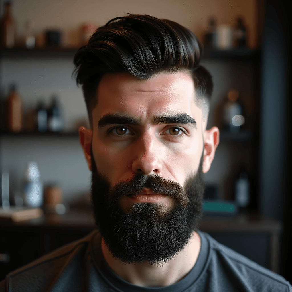 Comb Over Fade With Full Beard
