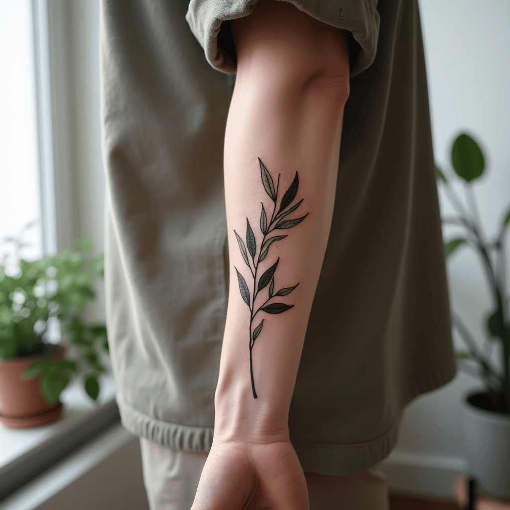 Botanical Branch Forearm Tattoo