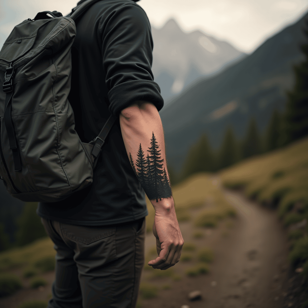 Pine Forest Silhouette Tattoo