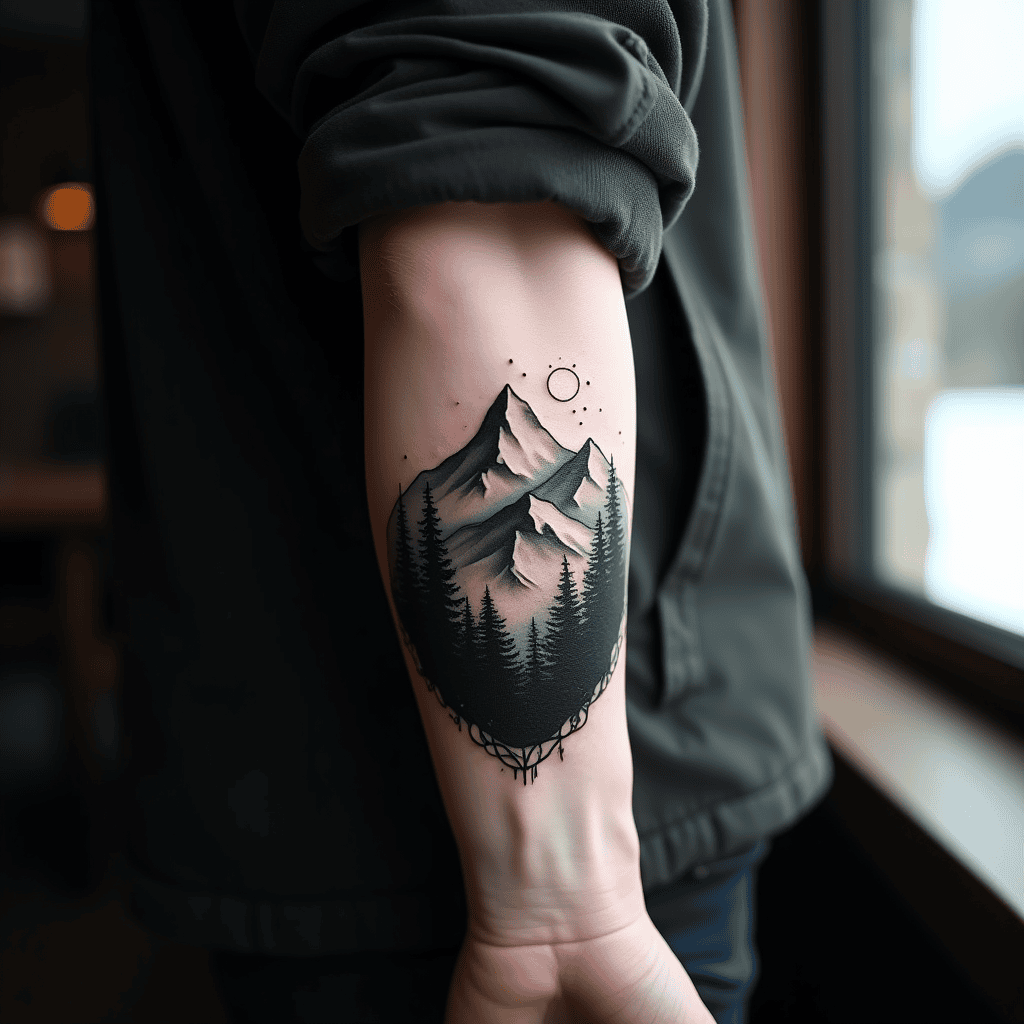 Mountain Landscape Forearm Tattoo