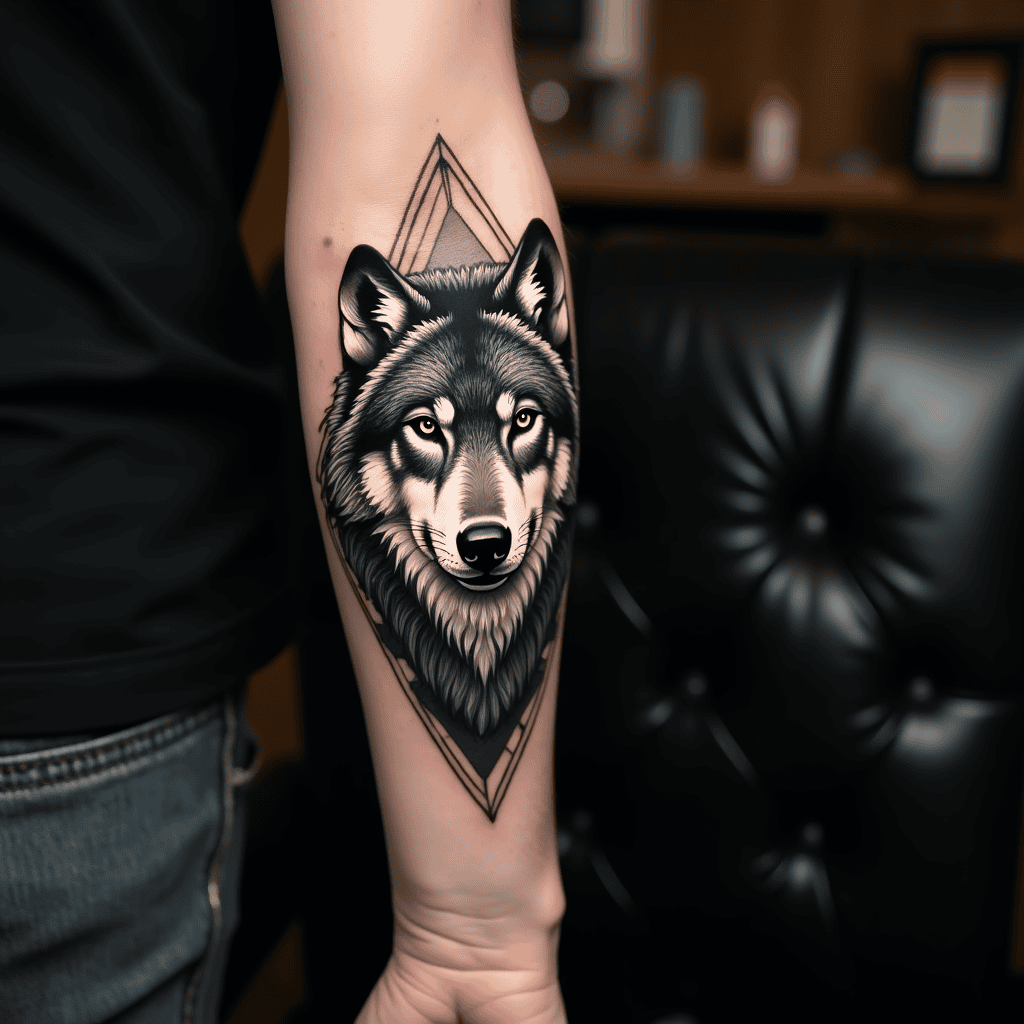 Detailed Wolf Forearm Tattoo