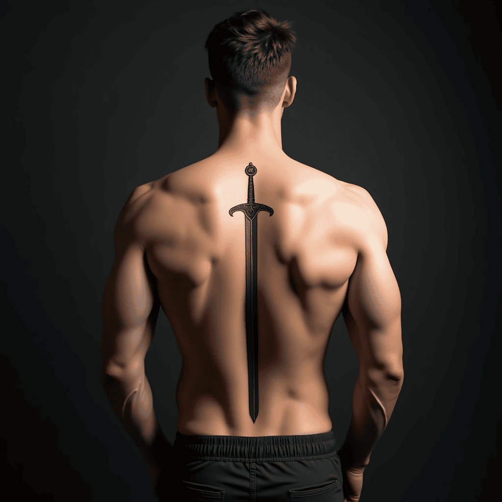 Fine-Line Sword Spine Tattoo