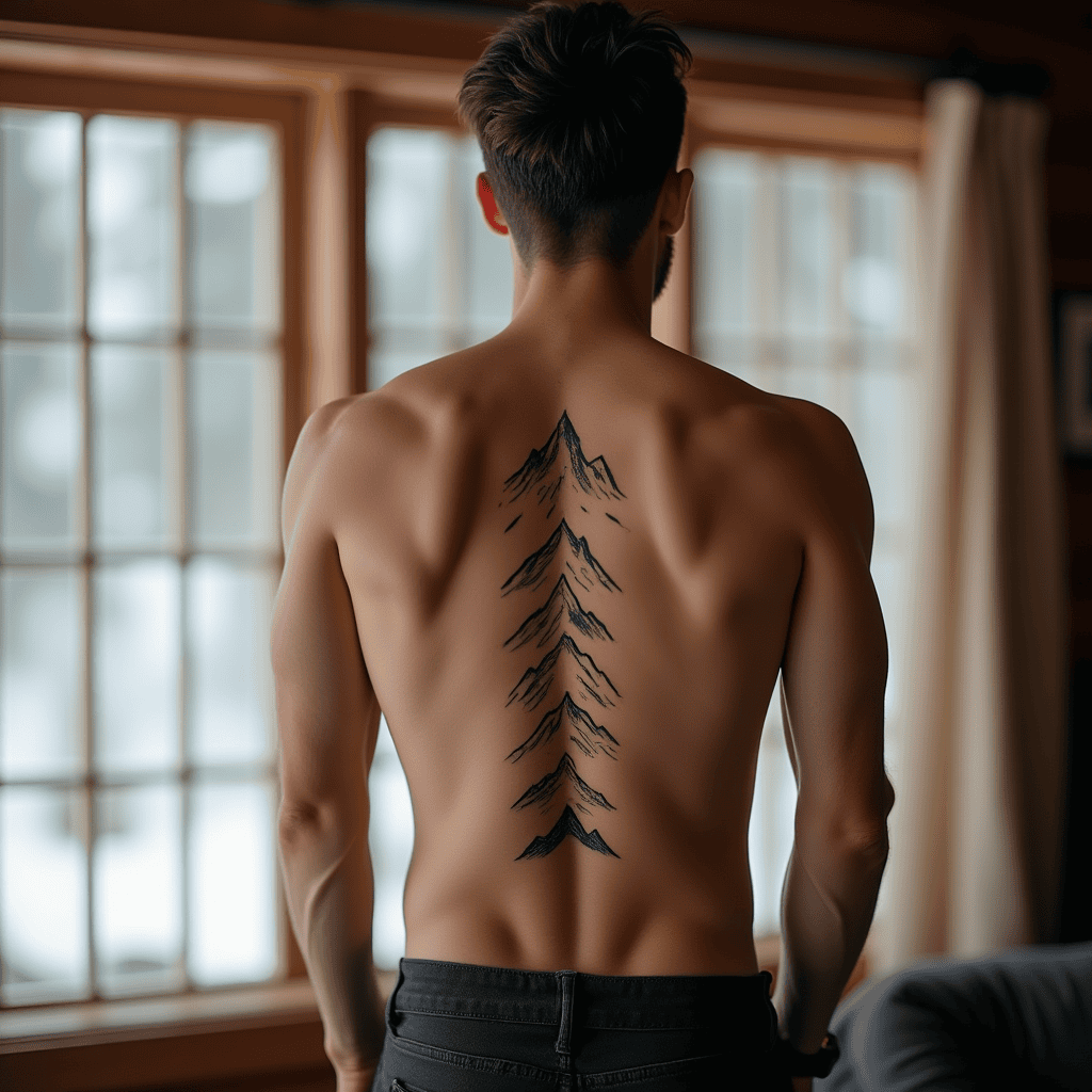 Single-Line Mountain Spine Tattoo