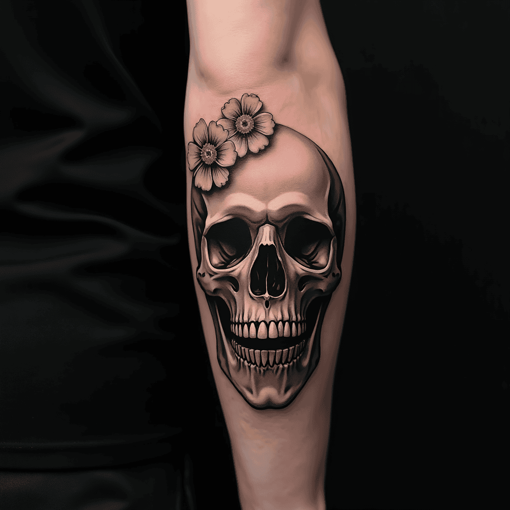 Skull and Flower Tattoo