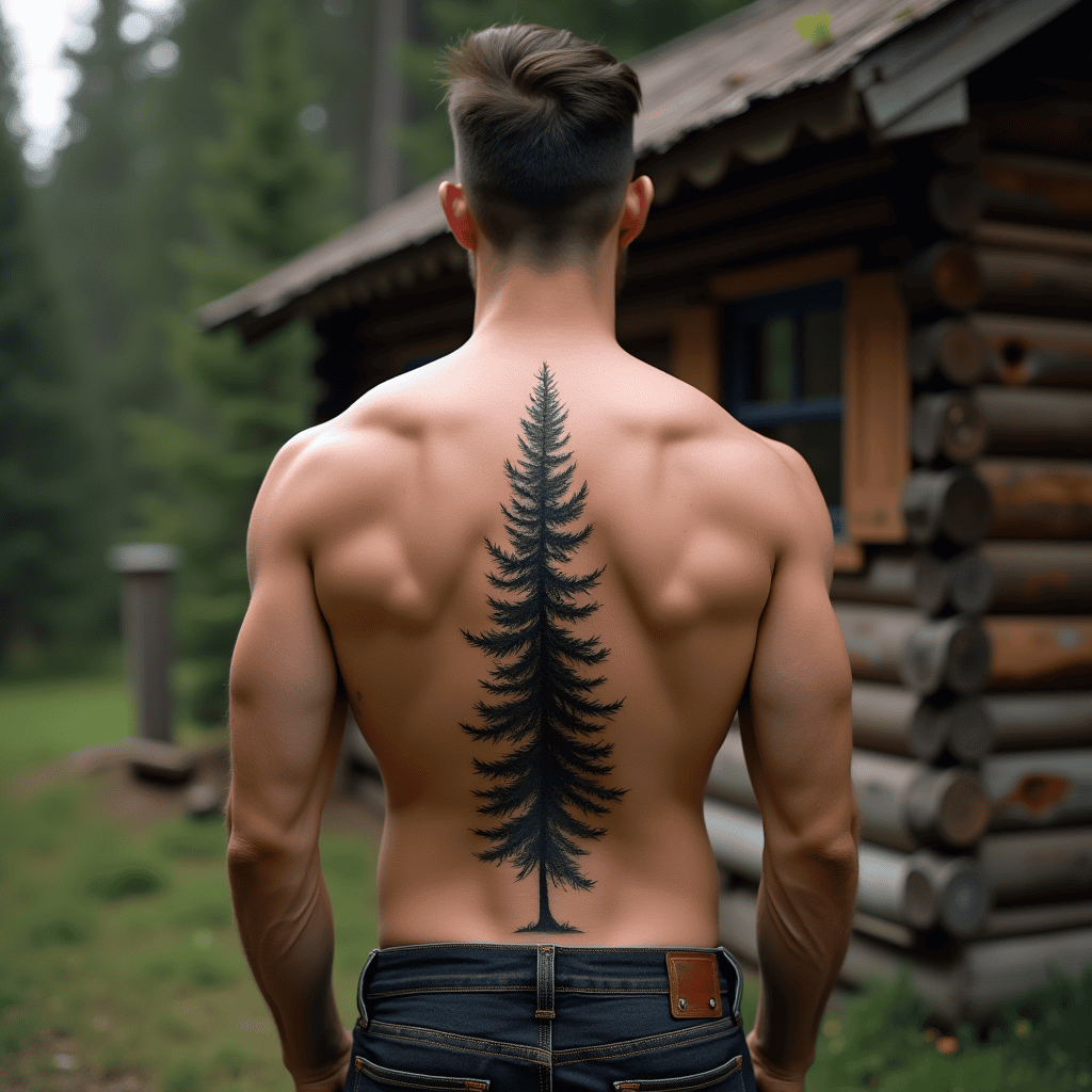 Pine Tree Spine Tattoo