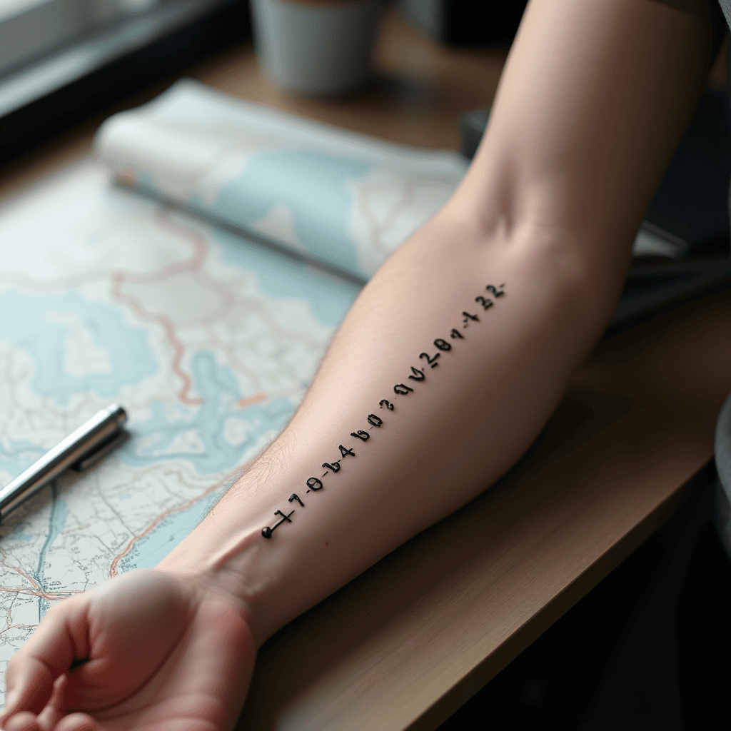Coordinates and Map Line Tattoo