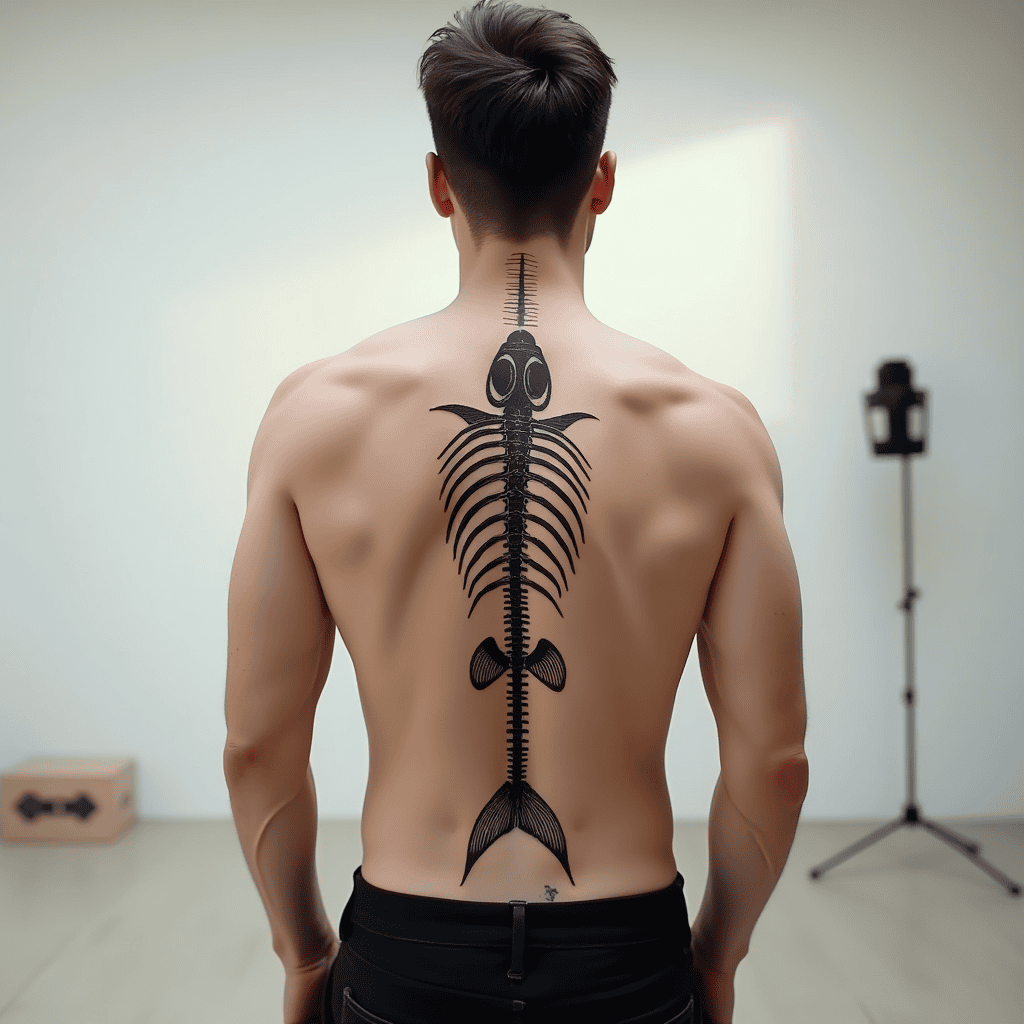 Fish Skeleton Spine Tattoo