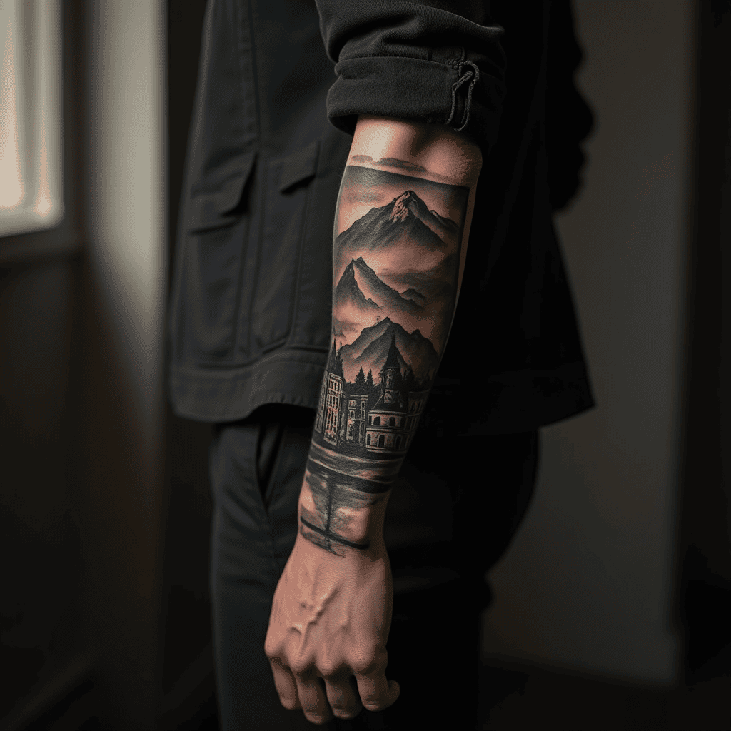 Black-and-Gray Story Forearm Piece