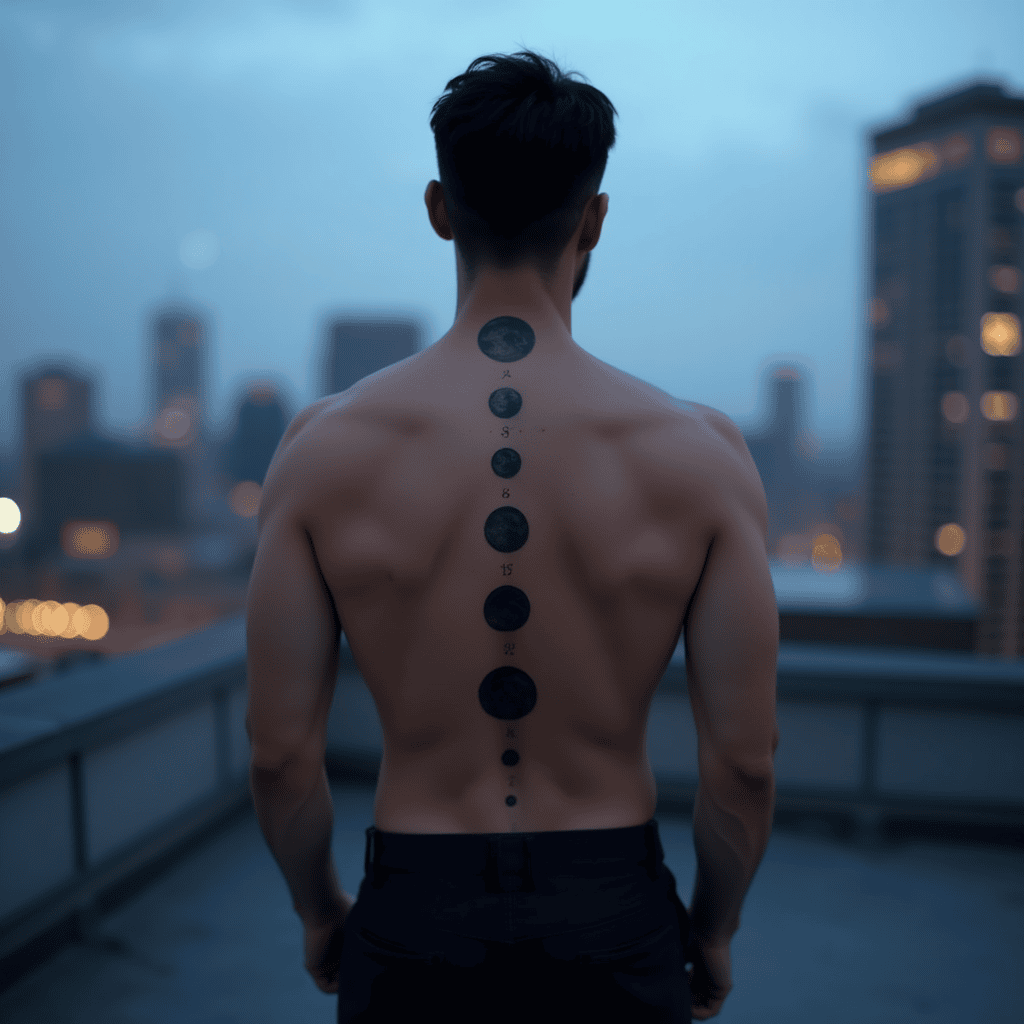 Moon Phase Spine Tattoo