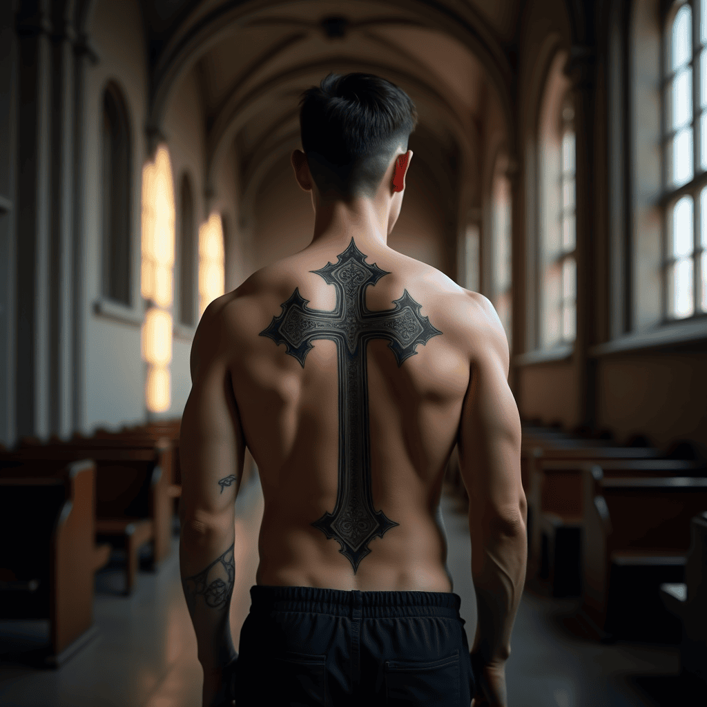 Gothic Cross Spine Tattoo