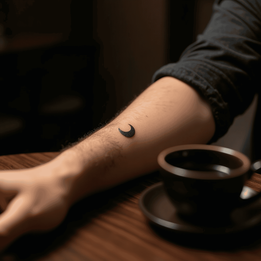 Tiny Crescent Moon Tattoo