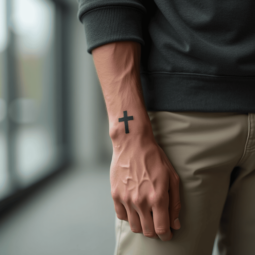Minimal Cross Wrist Tattoo