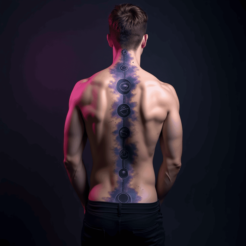Watercolor Galaxy Spine Tattoo