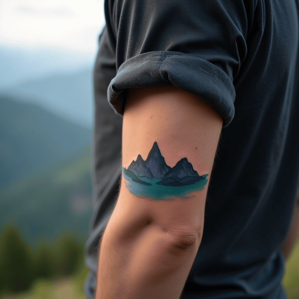 Watercolor Mountain Landscape Tattoo