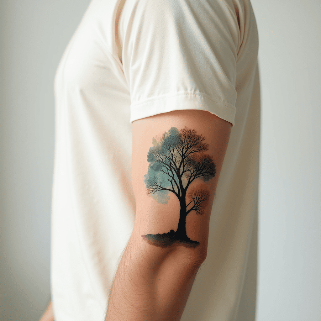 Watercolor Tree Silhouette Tattoo