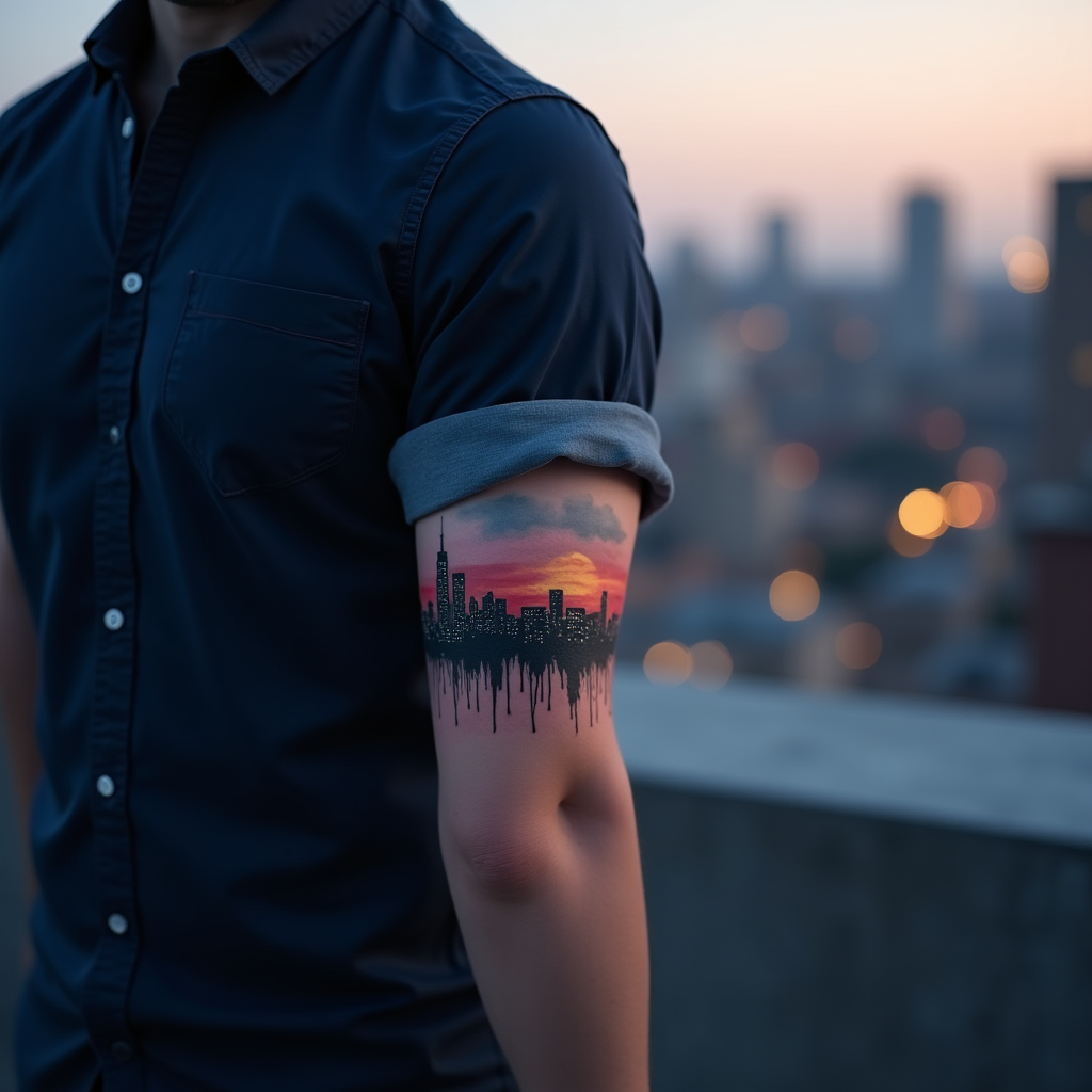Watercolor City Skyline Tattoo