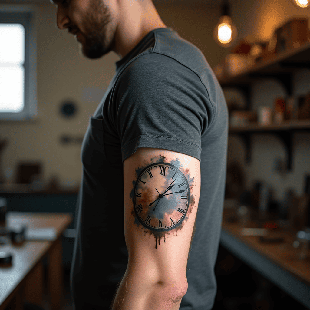 Watercolor Clock Fragment Tattoo