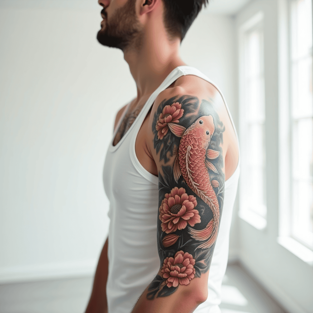 Koi and Peony Half Sleeve
