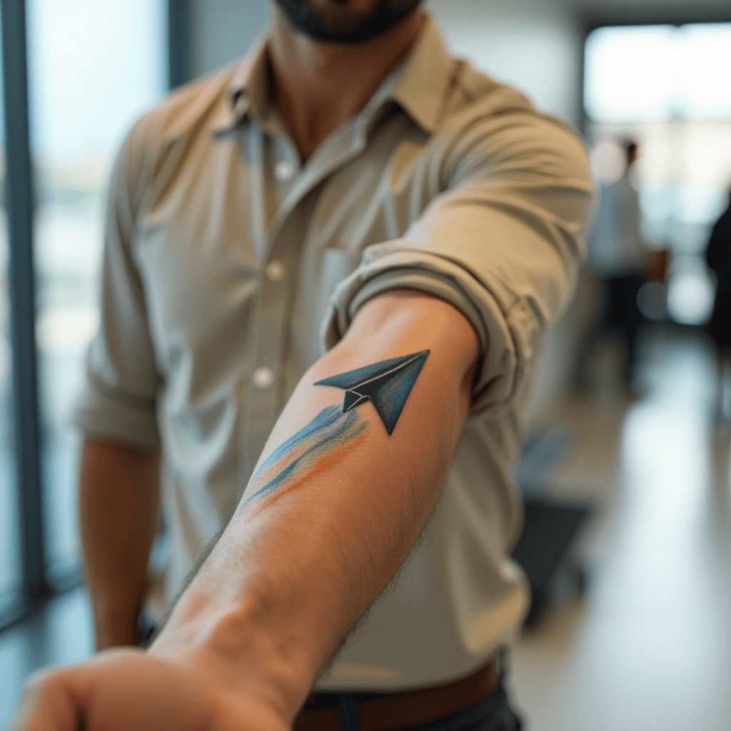 Watercolor Paper Plane Tattoo