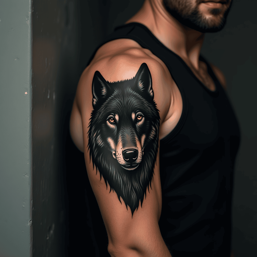 Blackwork Wolf Tattoo