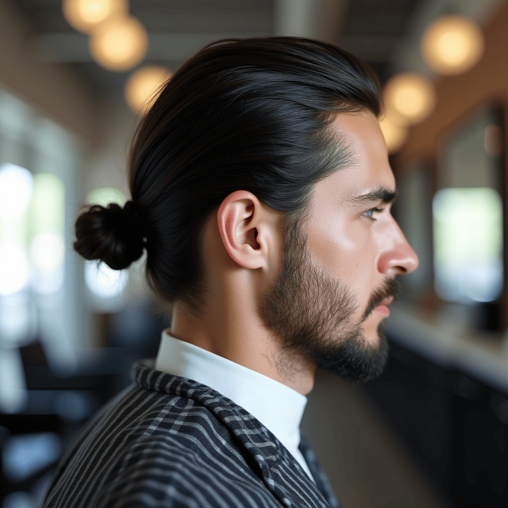 Low Bun With Tapered Sideburns
