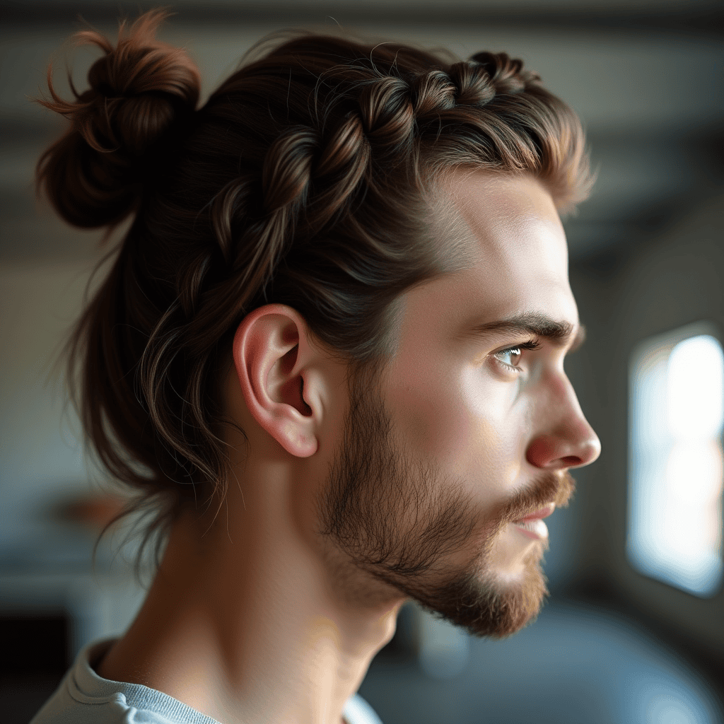 Single Accent Braid Man Bun