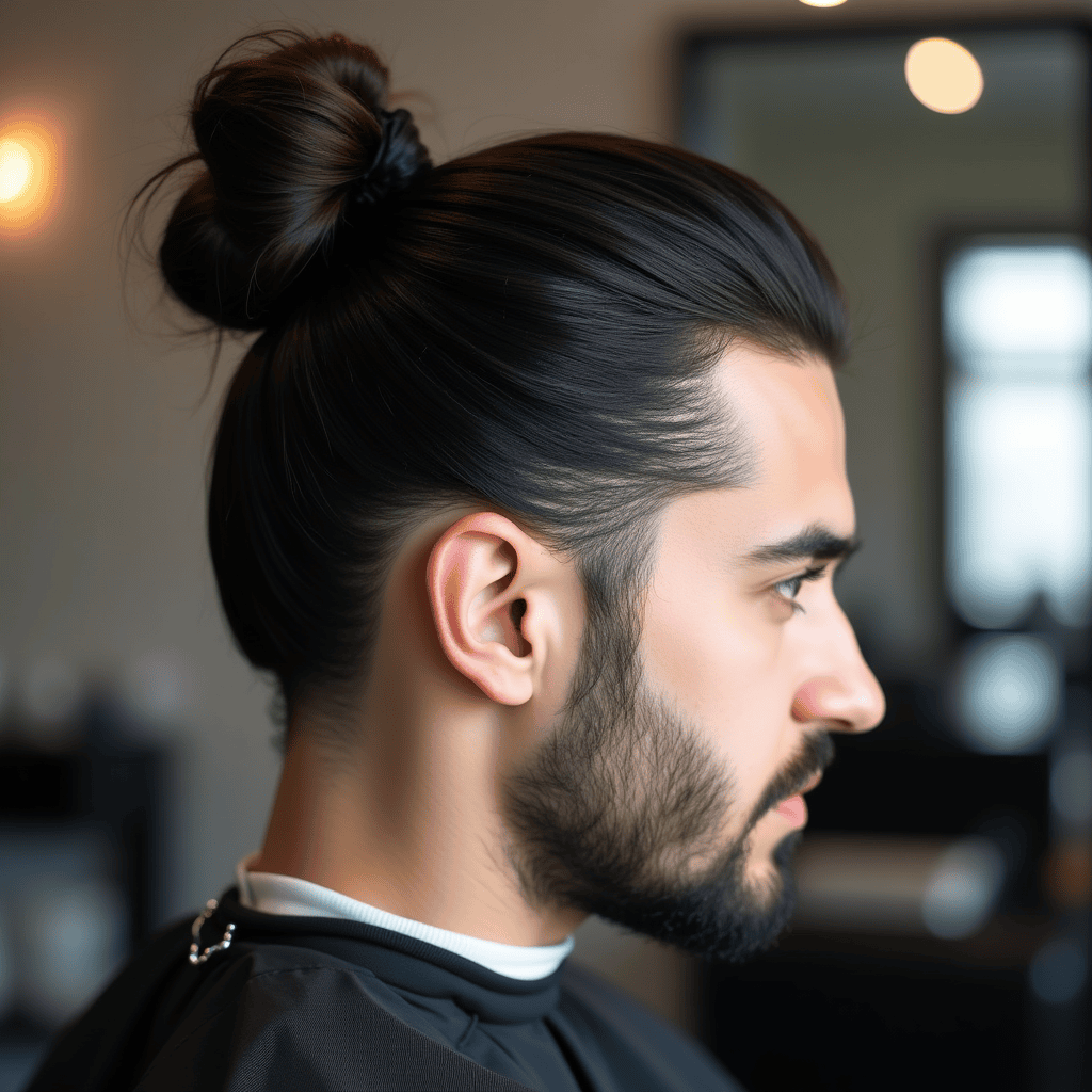 Man Bun With Shaved Side Part