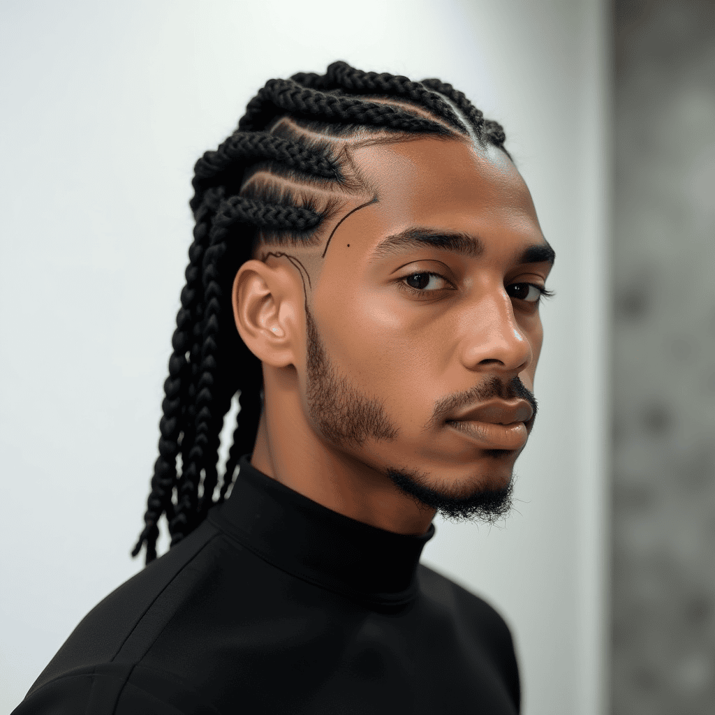 Box Braids With a Temple Fade