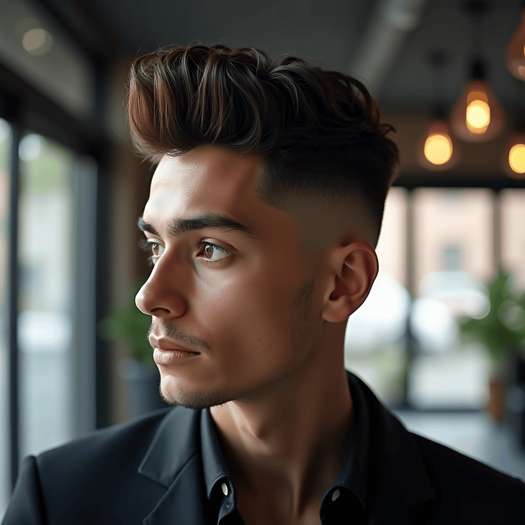 Temple Fade With High Curly Top