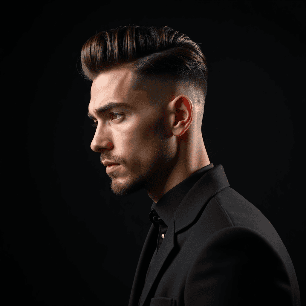 Temple Fade With Pompadour