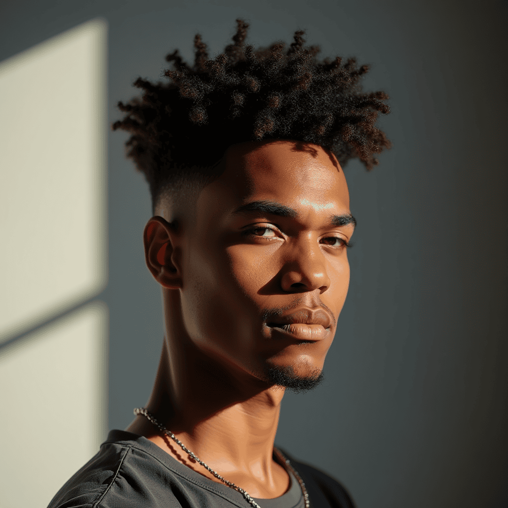 Temple Fade With Curly Mohawk Shape