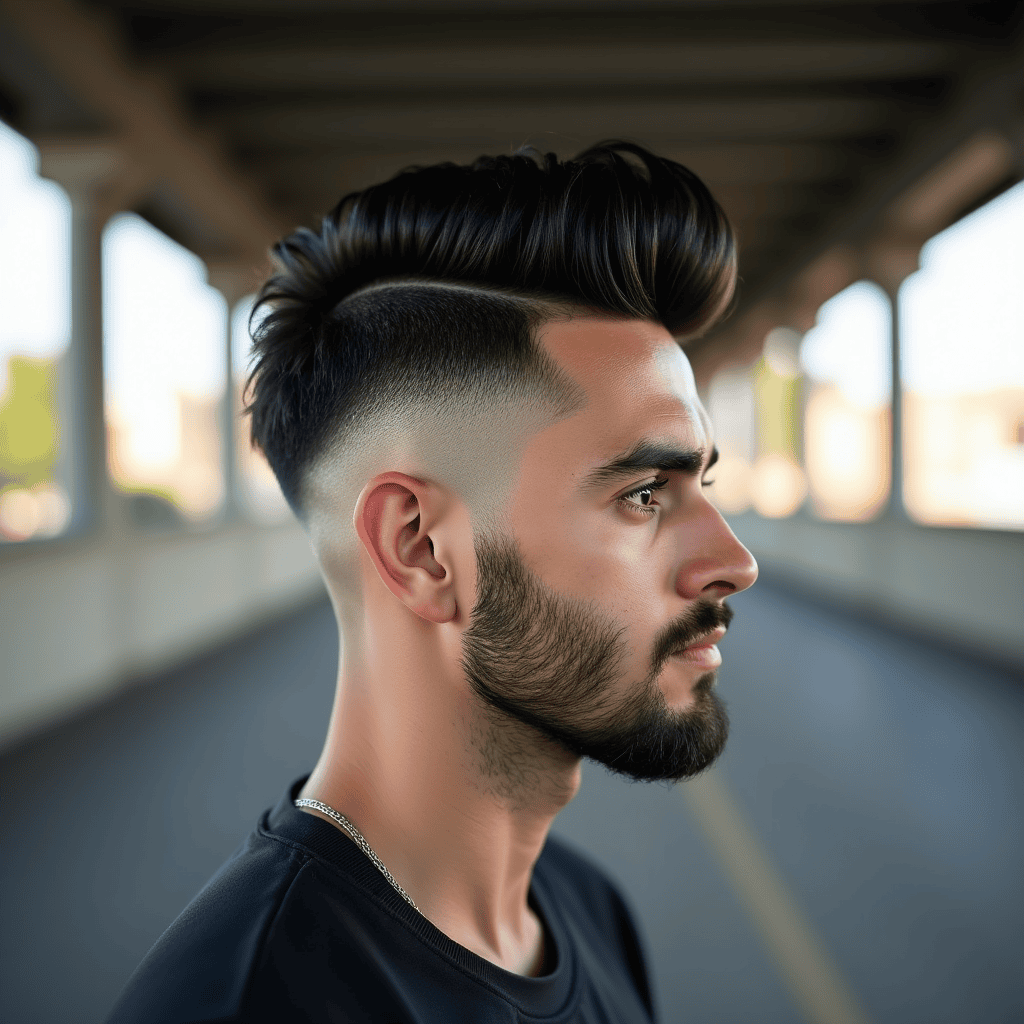 Burst Fade Faux Hawk With Hard Part