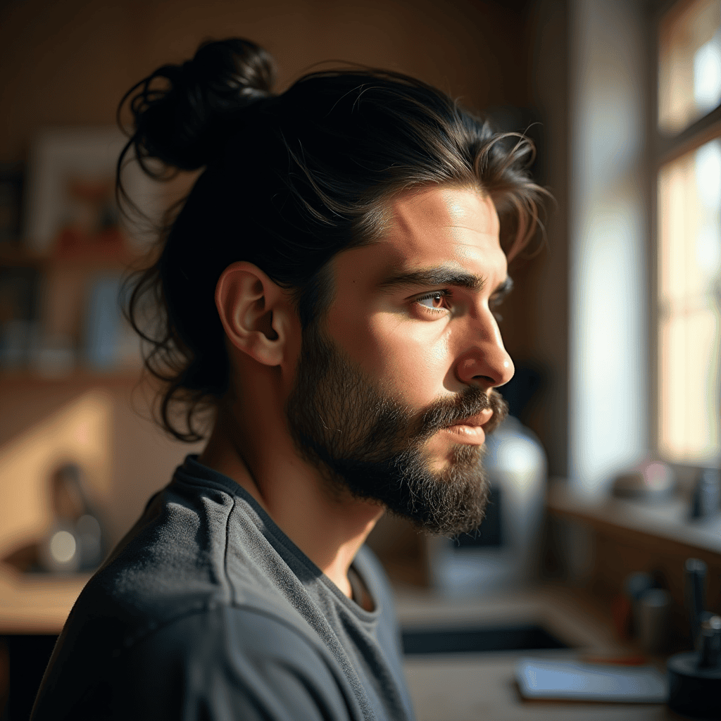 Messy Man Bun With Loose Strands